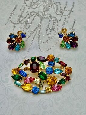 Vintage Belle signed Brooch and Screw-back earrings Fruit Salad